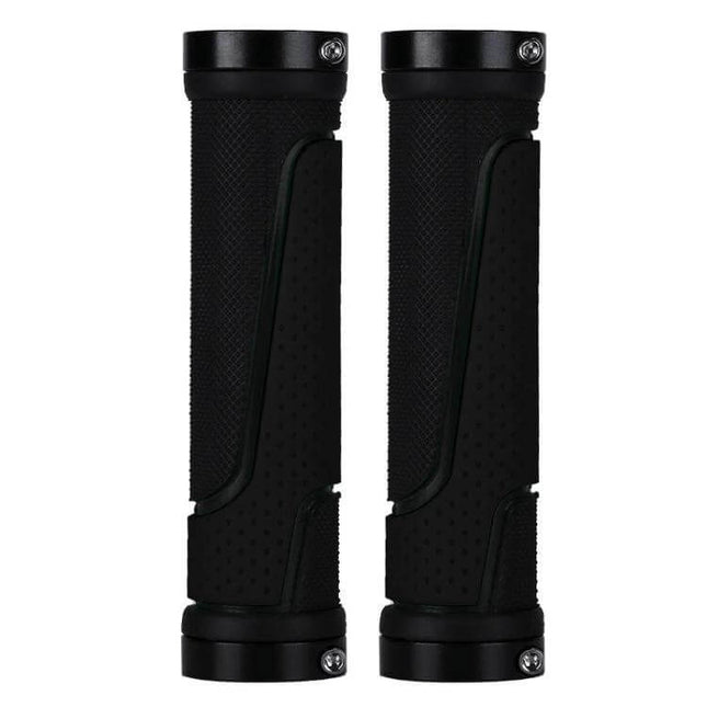 Bicycle Rubber Handlebar Cover Anti Slip For Secure Grip - black rubber grips with aluminum lock rings, high-strength lining, 13cm length