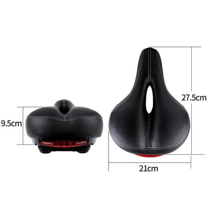 Bicycle Seat With Taillights For Mountain Bikes, Comfortable Cushion - wide rear, narrow front saddle with rear light and double-spring shock absorption