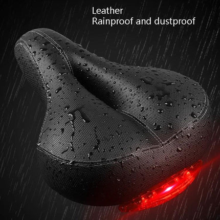 Bicycle Seat With Taillights For Mountain Bikes, Comfortable Cushion - rainproof leather padded saddle with rear LED taillight for safer night riding
