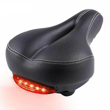 Bicycle Seat With Taillights For Mountain Bikes, Comfortable Cushion - black cushioned saddle with rear LED taillight for safer night riding