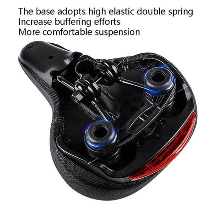 Bicycle Seat With Taillights For Mountain Bikes, Comfortable Cushion - underside view showing steel base, high-elastic double springs and rear light for safer night riding