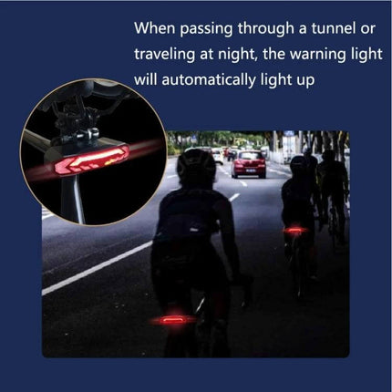 Bicycle Smart Brake Taillight Remote For Night Rides showing rear warning light activated for cyclists in low light with universal mount