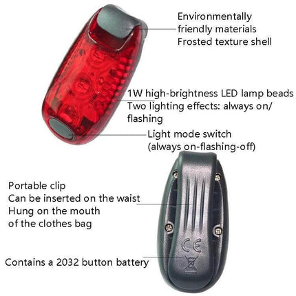 Bicycle Tail Light 5 LED Red For Night Cycling And Running compact clip-on red LED tail light with 3/5 LEDs, belt clip, flashing/steady modes, 2032 battery