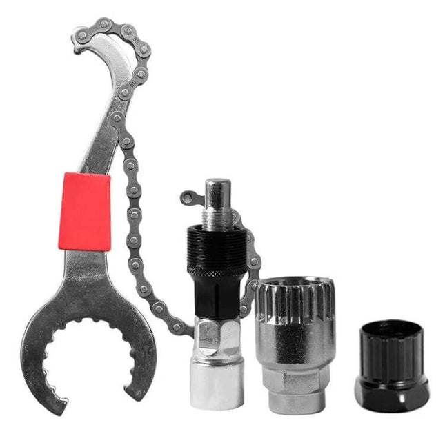 Bicycle Crank and Flywheel Maintenance Tool Set For Everyday Care - 3-in-1 carbon steel crank and flywheel tool with chain whip and sockets