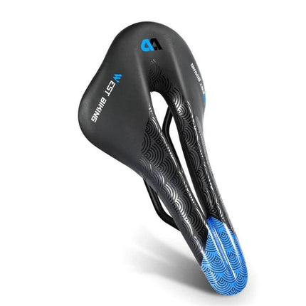 Bike Cushion For Comfortable Riding, Road And Mountain Bike Seat - compact 25x14.5cm ergonomic saddle pad with high-strength seat bow and blue accent