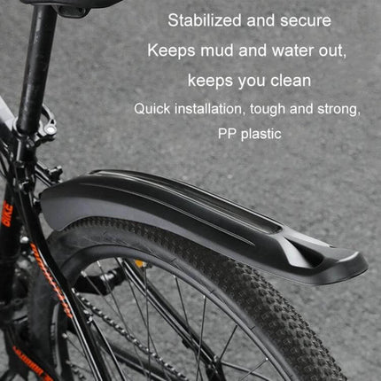 Bike Fender Set For MTB Front And Rear Quick Release Mudguards on mountain bike rear wheel, black PP plastic mudguard protecting tire from mud and water
