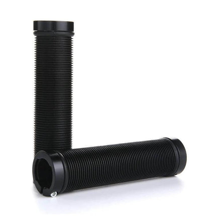 Bike Lock On Rubber Handlebar Grips Ergonomic Comfort - black ribbed anti-slip rubber grips with alloy lock rings for secure mounting and vibration damping