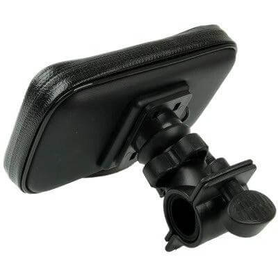 Bike Mount Tough Waterproof Touch Case for 5.5 Inch Phone mounted on bicycle handlebar showing rugged waterproof touch-front and clamp