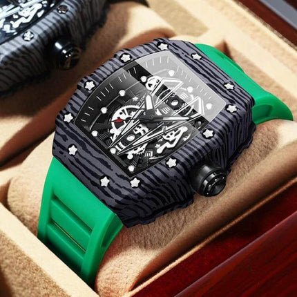 BinBond Sports Watch for Daily Wear With Silicone Strap - green silicone strap metal case skeleton dial for everyday wear