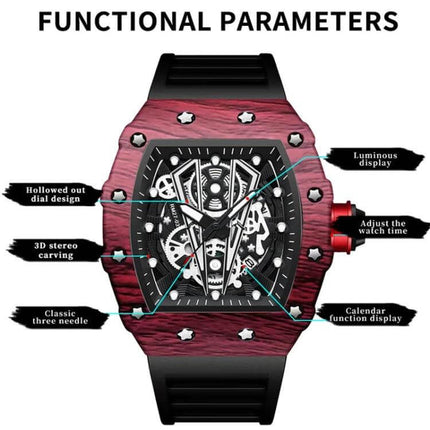 BinBond Sports Watch for Daily Wear With Silicone Strap - metal case, silicone strap, skeleton dial, luminous hands, water-resistant daily sports watch