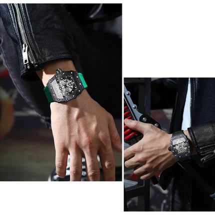 BinBond Sports Watch for Daily Wear With Silicone Strap - metal case, green silicone strap, lightweight durable daily sports watch