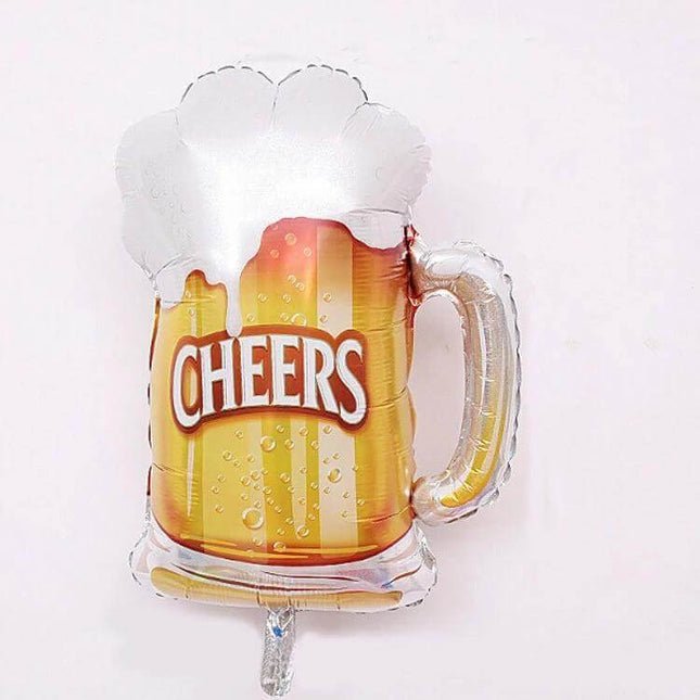 Birthday Party Foil Balloon Set Wine Bottle and Glass Shapes - beer mug foil balloon with CHEERS print for birthday and celebration decor