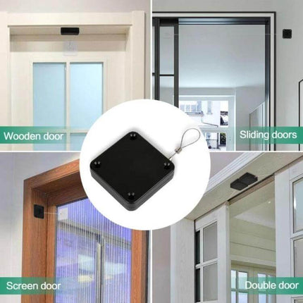 Black Automatic Door Closer For Sliding Doors Home Use - compact black ABS closer with stainless steel cable for sliding, wooden, screen and double doors