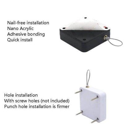 Black Automatic Door Closer For Sliding Doors Home Use - black ABS unit showing nail-free nano acrylic adhesive installation and hole installation with screw holes