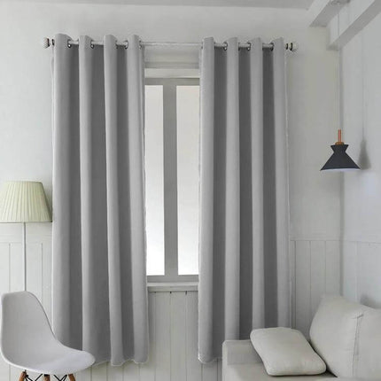 Blackout Curtain Shade Cloth For Room Darkening 140x175 cm hanging grey polyester curtains in a minimalist living room