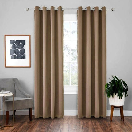 Blackout Curtain Shade Cloth For Room Darkening 140x175 cm — brown polyester curtains hung on rod for bedroom or living room privacy and glare reduction