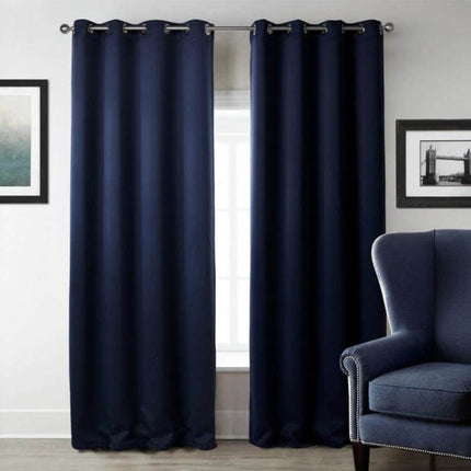 Blackout Curtain Shade Cloth For Room Darkening 140x175 cm - navy polyester grommet panels in living room reducing light and glare