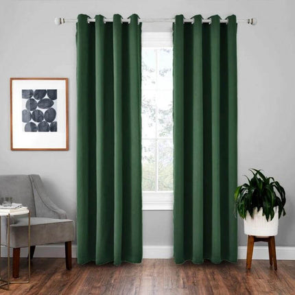 Blackout Curtain Shade Cloth For Room Darkening 140x175 cm dark green polyester curtains hanging in a living room window for light control and privacy