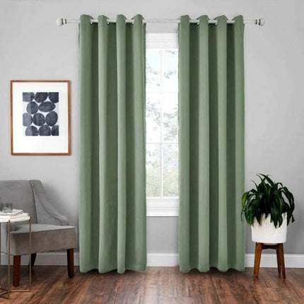 Blackout Curtain Shade Cloth For Room Darkening 140x175 cm in sage green polyester hanging on grommet rod for bedroom privacy and light control