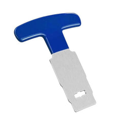Alt Tag: Blue Pool Plug Removal Tool For Jets, Easy Grip For Quick Maintenance - blue T-handle remover with stainless blade for safe jet plug extraction