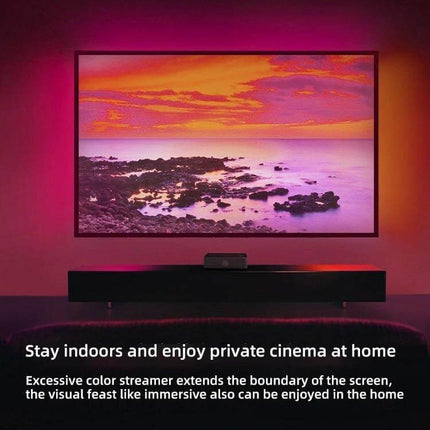 Bluetooth RGB LED Light Strip 20M For Ambient Home Lighting behind TV creating pink and orange ambient home theater glow
