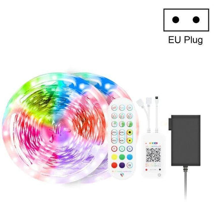 Bluetooth RGB LED Light Strip 5M for Ambient Music and Decor - 5m roll with app, IR remote, controller and EU plug for living room and events