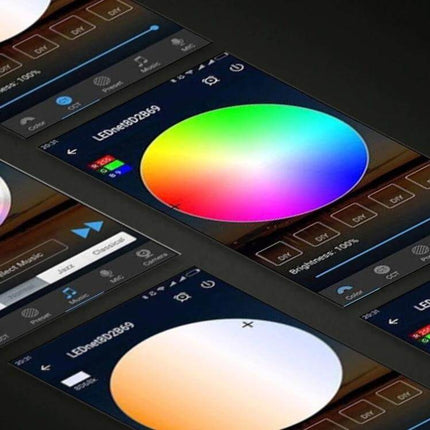 Bluetooth RGB LED Light Strip 5M for Ambient Music and Decor - mobile app color wheel, brightness and rhythm controls for mood lighting