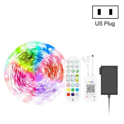 Bluetooth RGB LED Light Strip 5M for Ambient Music and Decor - 5m roll with remote, Bluetooth app control, IR remote, power adapter (US plug)