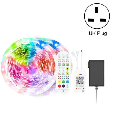 Bluetooth RGB LED Light Strip 5M for Ambient Music and Decor - 5m RGB strip with app, IR remote, voice control and UK plug