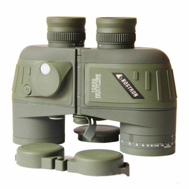 Bostron 10x50 Binoculars With Compass For Outdoor Viewing - olive green 10x50 binoculars with compass and objective lens caps