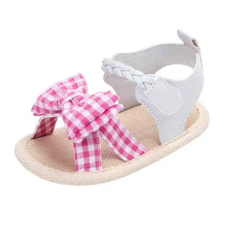 Bow Plaid Soft Weave Crib Anti-Slip Baby Girls Shoes