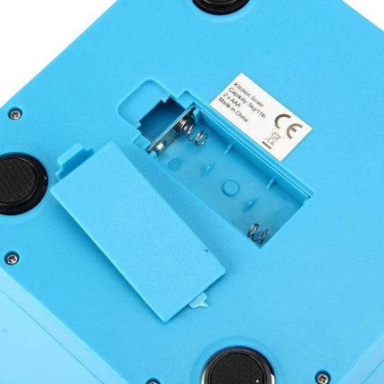 Bowl Shaped LED Kitchen Scale With Clear Readout For Everyday Use - blue scale underside battery compartment view
