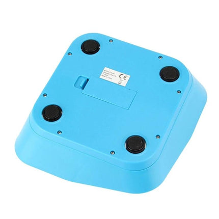 Bowl Shaped LED Kitchen Scale With Clear Readout For Everyday Use - blue underside with non-slip feet and battery compartment