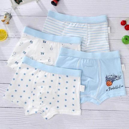 Boys Cartoon Cotton Boxer Shorts With Dinosaur Print four-pack 100% cotton breathable boxer shorts with elastic waistband for kids