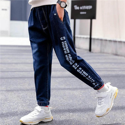 Boys Velvet Jeans Light Blue For Everyday Winter Wear - light blue velvet-finish jeans for boys styled with sneakers