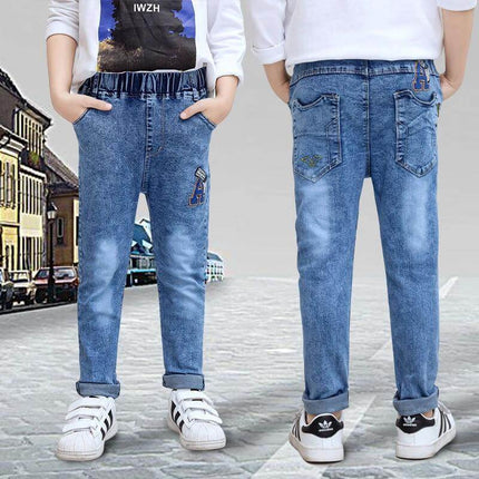 Boys Velvet Jeans Light Blue For Everyday Winter Wear - light blue velvet-finish kids jeans for school and casual outings