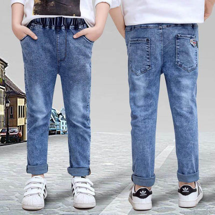Boys Velvet Jeans Light Blue For Everyday Winter Wear - Light blue velvet-finish jeans for boys, everyday winter casual look