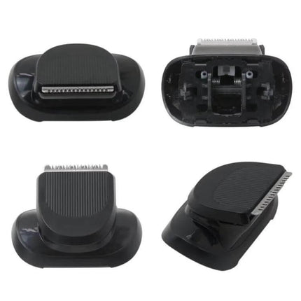 Braun Replacement Trimmer Attachment Kit With 5 Guiding Combs – close-up of black replacement trimmer blade and housing shown from multiple angles