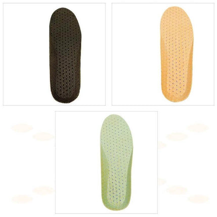 Breathable Shock Absorbing Insoles For Men And Women EU 35 41 - breathable perforated insoles shown in black, beige and green for sneakers and work shoes