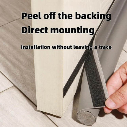 Door Bottom Seal Strip Brown Self Adhesive Gap Sealing for Doors - EPE foam brown self-adhesive draft stopper being peeled and applied