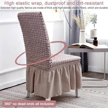 Bubble Skirt Chair Cover Elastic Universal Fit For Dining Chairs - Polyester Seersucker Dustproof Elastic Wrap, Beige