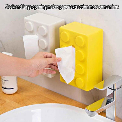 Building Block Tissue Box Wall Mount For Living Room mounted yellow ABS plastic holder dispenses tissues neatly beside bathroom sink