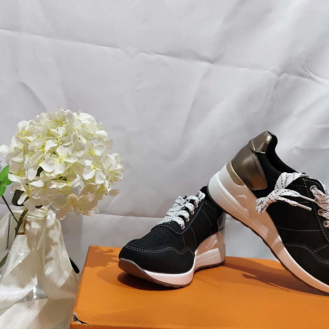 Burnt Platform Sneakers For Everyday Casual Wear In Green shown in black PU with low-profile platform sole, clean silhouette, commuting-ready