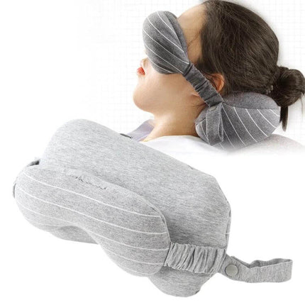 Business Travel Eye Protection Pillow For Restful Sleep - grey rectangular neck pillow with eye mask for comfortable travel naps