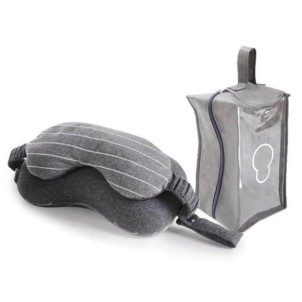 Business Travel Eye Protection Pillow For Restful Sleep gray striped rectangular neck pillow with travel pouch
