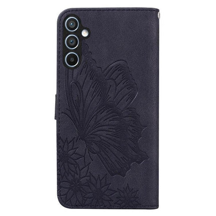 Butterflies Embossing Leather Phone Case With Card Slot in navy PU leather with embossed butterfly design and card slot, TPU inner layer