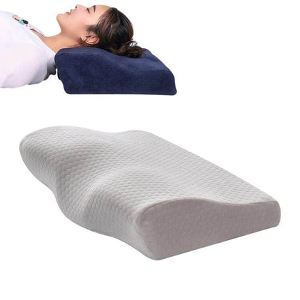 Butterfly Shape Memory Foam Cervical Pillow 50x30x10x6cm Neck Support showing contoured memory foam for cervical relief and side-sleep alignment