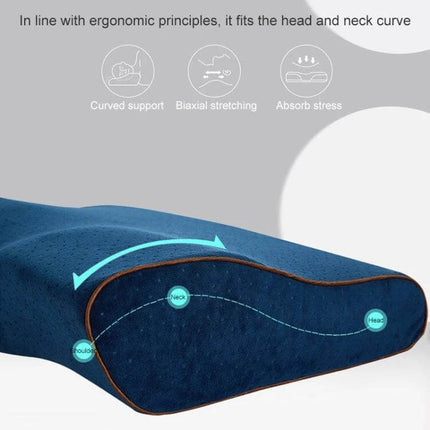 Butterfly Shape Memory Foam Cervical Pillow 50x30x10x6cm Neck Support - navy contoured ergonomic butterfly memory foam pillow showing head, neck, shoulder alignment