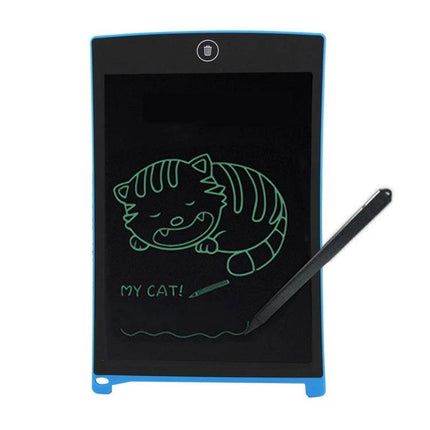 Howshow 8.5 Inch LCD Writing Tablet for Everyday Notes and Drawings showing stylus and green cat sketch on screen