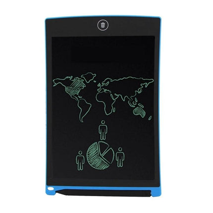 Howshow 8.5 Inch LCD Writing Tablet for Everyday Notes and Drawings showing world map and pie chart sketch with stylus